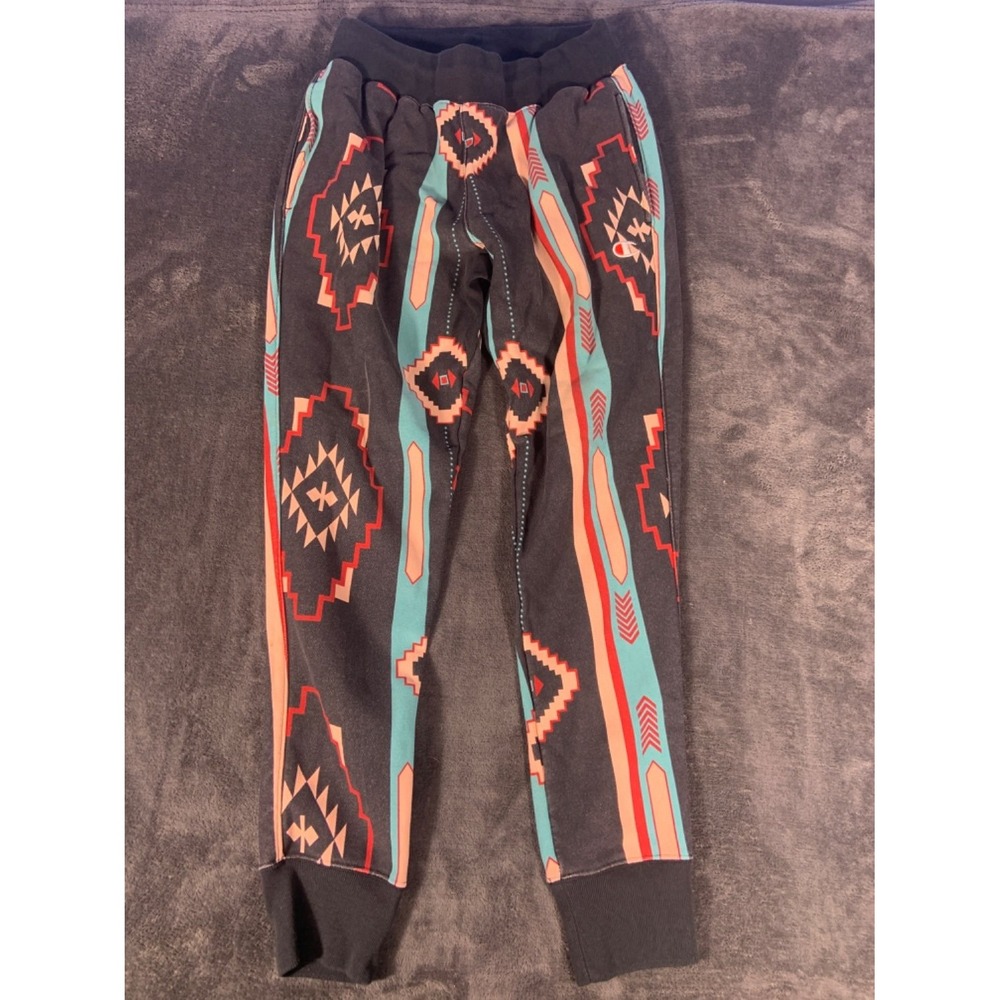 Champion Reverse Weave Southwestern Aztec Jogger Sweatpants Men M Black Fleece